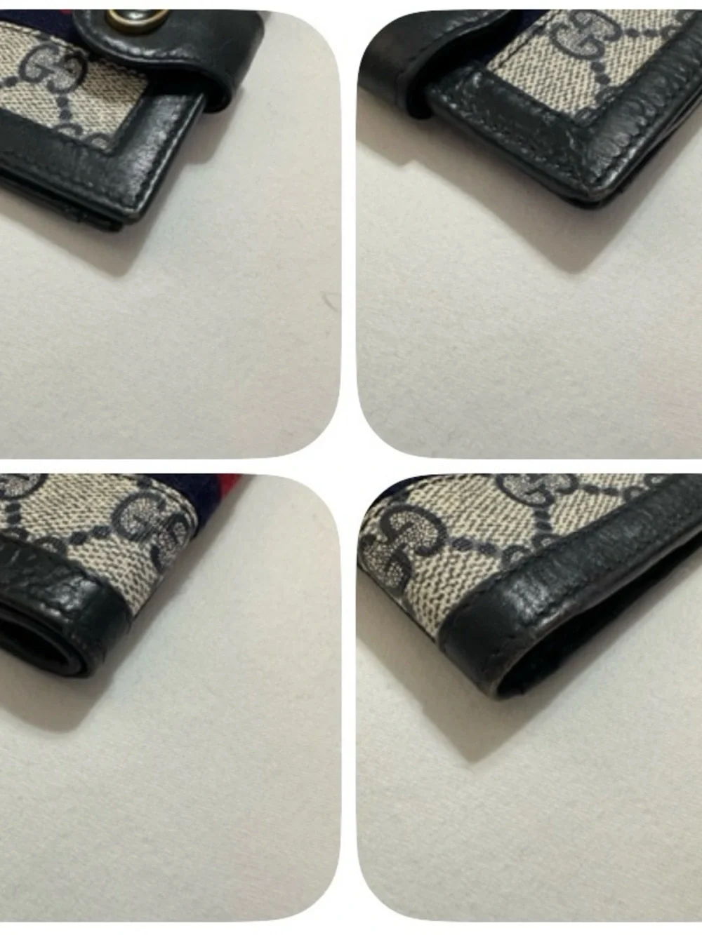 VINTAGE GUCCI GG SUPREME RACING STRIPE WEB WALLET BIFOLD CANVAS LEATHER SHERRY - Picture 8 of 14